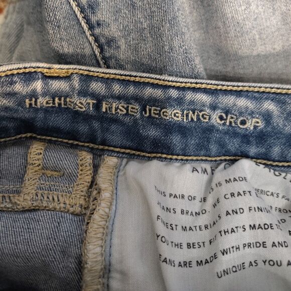 American Eagle Highest Rise Jegging Crop Jeans Women’s Size 8 Raw Hem Denim - Picture 6 of 7